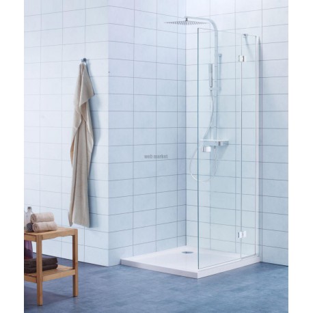 Paroi de douche DOMINO pivotante pliante, côté gauche, L 100 x H 200 cm, verre transparent, profilé chromé