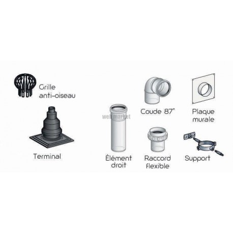 Kit raccord B23P D 80 - D 80 / 125 ventouse PPA, noir KIN B23P 80PPA/ réf. 27080584