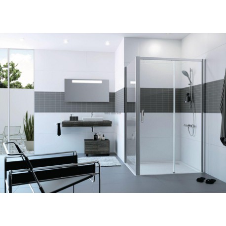 Paroi de douche en verre porte coulissante 1 élément avec segment fixe fixation gauche chromé Réf. C25311069322