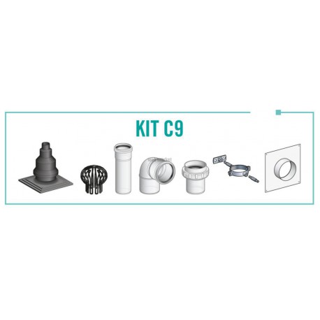 Kit C9 pour chaudière étanche et raccordement mural ou plafond (Terminal noir) DUALIS - diamètre 110 (Racc. 100 / 150) KIT C9
