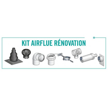 Kit Airflue Rénovation avec prise d air comburant dans le local et ventilation haute raccordement mural ou plafond Terminal n