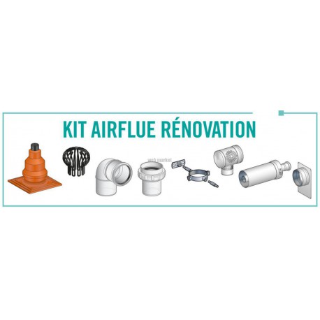 Kit Airflue Rénovation avec prise d air comburant dans le local et ventilation haute raccordement mural ou plafond Terminal b