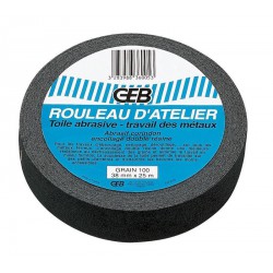 Rouleau d atelier toile abrasive grain 100 en rouleau de 38mmx25m en boîte dévidoir réf. 836005