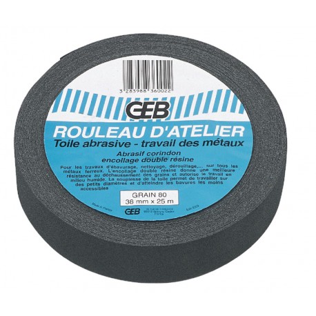 Rouleau d atelier toile abrasive grain 60 en rouleau de 38mmx25m en boîte dévidoir réf. 836001