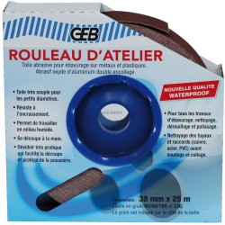 Rouleau d atelier toile abrasive grain 80 en rouleau de 38mmx25m en boîte dévidoir réf. 836002