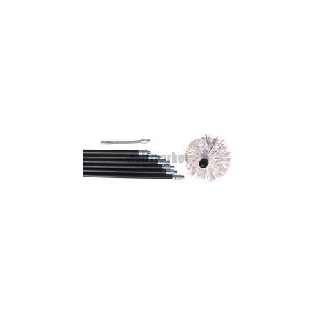 Kit de ramonage pour conduits fioul, bois et charbon, composé de 6 cannes vertes D 20 longueur 1,50 m et 1 câble de départ lo