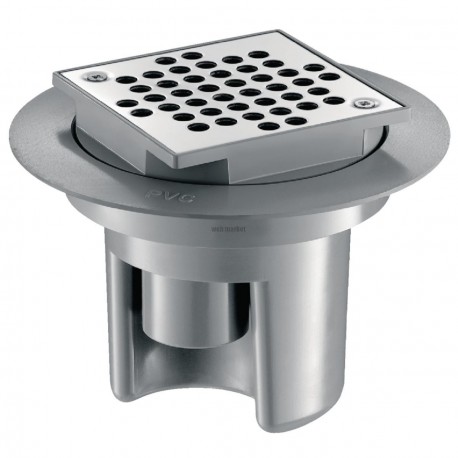Siphon de sol 100x100 à hauteur réglable jusqu à 80mm grille inox corps PVC Réf : 682001