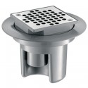 Siphon de sol 100x100 à hauteur réglable jusqu à 80mm grille inox corps PVC Réf : 682001