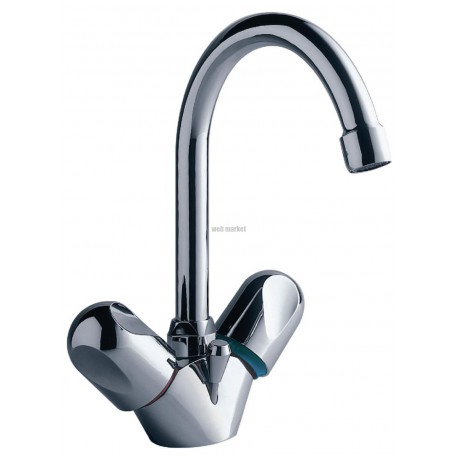 Mélangeur de lavabo GALEO CD monotrou chromé bec tube orientable tête céramique poignées métal+bonde+flex réf. E72920-CP