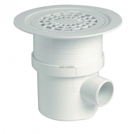 Siphon pour sol plastique + grille - SITAR - PVC blanc - Ø 50/63/50 mm - H. 125/175 mm
