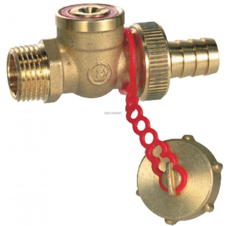 Robinet de vidange laiton à boisseau sphérique avec porte caoutchouc et bouchon diamètre 15 x 21 réf. R608Y013