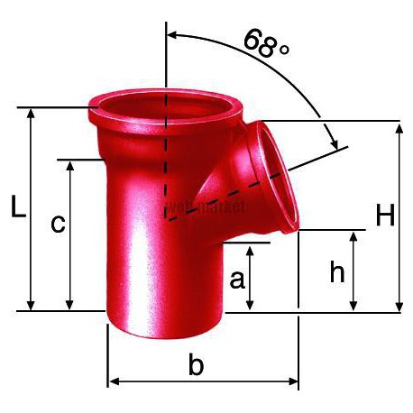 Embranchement Culotte simple SME à 68° en fonte diamètre nominal 100-75mm Réf. 156127 PAM