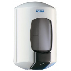 Distributeur de savon liquide mural DISTRISAVON, à réservoir intégré, corps et poussoir en ABS anti-choc, avec réservoir d un