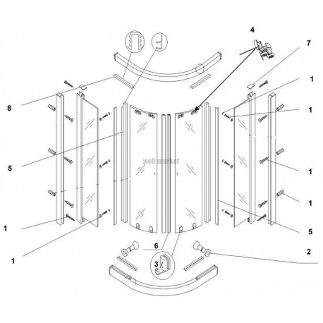 Bande magnétique porte coulissante pour paroi 1/4 de cercle