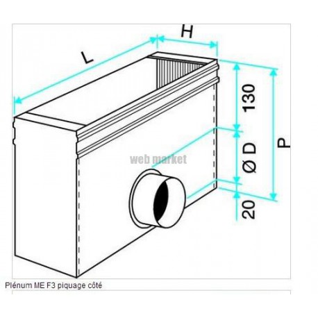 ALDES Plénum en acier pour grille avec piquage sur le côté ME F3 300x150 D200