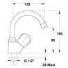 Robinet de lavabo/lave-mains ULYSSE C simple avec bec tube orientable et tête 15 x 21 à clapet guide, chromé réf. D1624AA