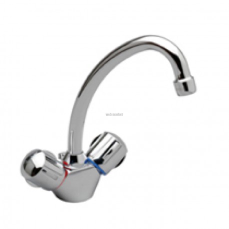 Mélangeur de lavabo ULYSSE monotrou avec bec tube orientable et tirette, têtes 15 x 21 à disques céramique, chromé réf. D1703
