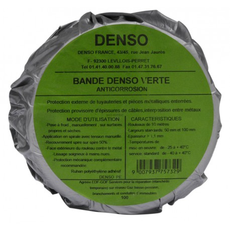 Rouleau 10m x50mm 40C° DENSO VERTE protection anticorrosion pour réseau enterré réf 818101
