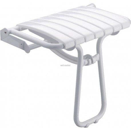 Siège de douche escamotable grande taille tube aluminium + inox assise avec lattes polypropylène blanc réf. 047632