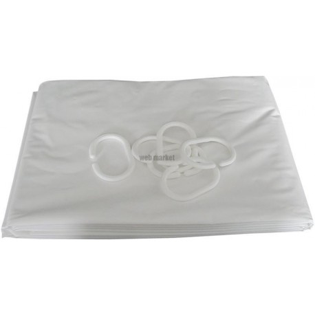 Rideau de douche H 180 L 090 cm 6 anneaux plastique blanc réf. 804090
