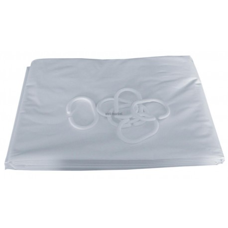 Rideau de douche H 200 L 090 cm 6 anneaux plastique blanc réf. 804092