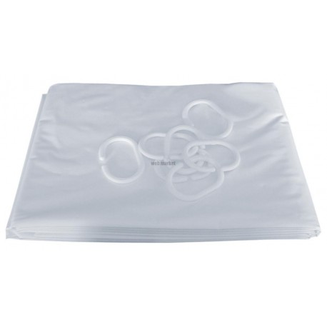 Rideau de douche H 180 L 120 cm 8 anneaux plastique blanc réf. 804120