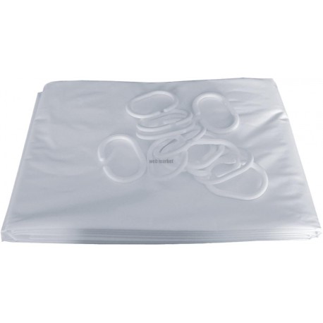 Rideau PVC blanc lisse bas coupé oeillet soudés 12 anneaux plastiques réf. 803182