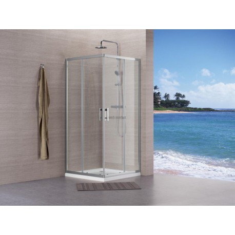 Paroi de douche Concerto accès d angle coulissant L 90 x H 195 cm profilé argent brillant verre transparent