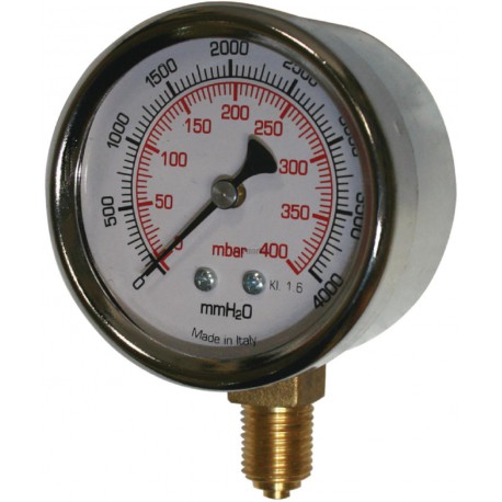Manomètre diamètre 63mm 0 à 0,06 bar-capsule boitier acier chromé classe 1.6 sec raccord vertical 8x13 en laiton Réf 6183RV39D
