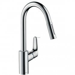 Mitigeur évier FOCUS bec pivotant 150° orientable et douchette extractible 2 jets