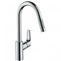 Mitigeur évier FOCUS bec pivotant 150° orientable et douchette extractible 2 jets