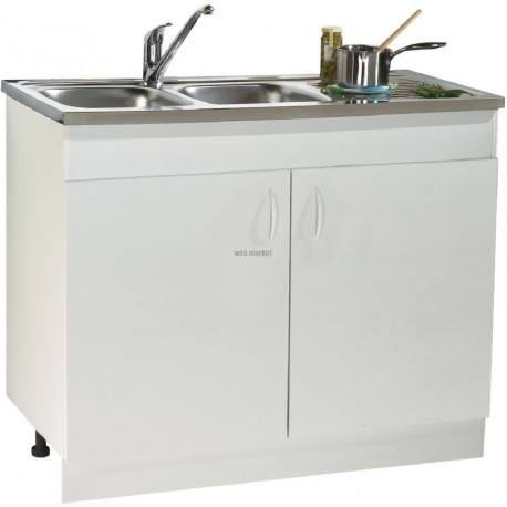 Sous-évier SIM'CLIP sur pieds réglables NF. avec plinthe clipsable. mélaminé blanc. 2 Portes réf. S11N12090