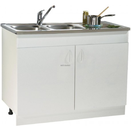 Sous-évier SIM CLIP sur pieds réglables NF. avec plinthe clipsable. mélaminé blanc. 2 Portes réf. S11N12100