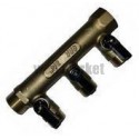 Collecteur mf 20x27 entraxe 50mm 3 derivations mini-vannes integrees male 15X21 réf 9581B