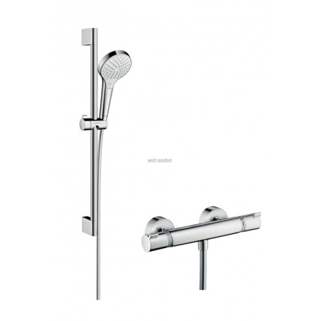 Ensemble de douche Croma Select S 110 Vario 3 jets avec mitigeur thermostatique et barre 65 cm Blanc/Chrome 27013400