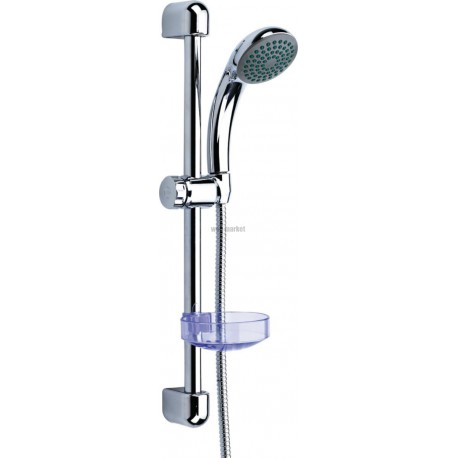 Ensemble HYDROSTYLE avec barre : douchette 1 jet (pluie), flexible inox double agrafage 1,50 m écrou anti-torsion avec limite