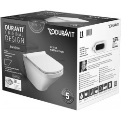 Pack cuvette suspendue DURASTYLE RIMLESS, frein de chute avec abattant et amortisseur de fermeture inclus Réf. 45510900A1