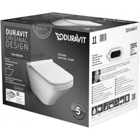 Pack cuvette suspendue DURASTYLE RIMLESS, frein de chute avec abattant et amortisseur de fermeture inclus Réf. 45510900A1