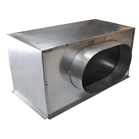 Plénum en acier avec piquage latéral pour grille de soufflage de 400x200mm piquage diamètre 200mm Réf PLSACI400X200