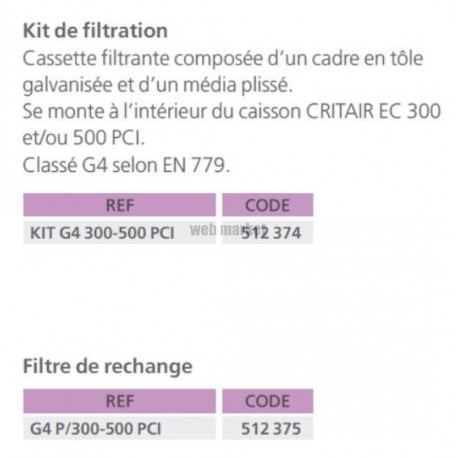 Kit g4 300-500 pc - kit de filtration pour critair ec 300-500 pci