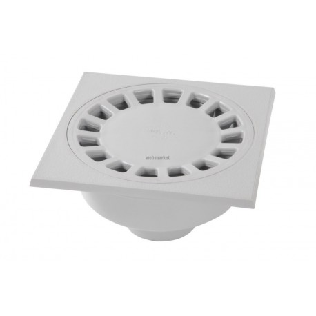 Siphon de cour à sortie verticale PVC gris clair 200x200 mm - Ø mâle 75 mm / Ø femelle 63 mm