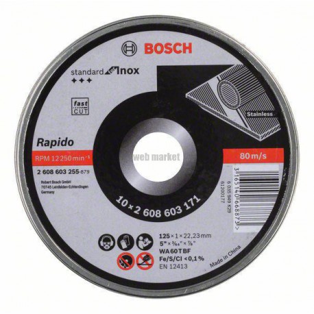 Disque à tronçonner à moyeu plat Standard for Inox d125- Rapido dans boîte métallique refermable (boite de 10)