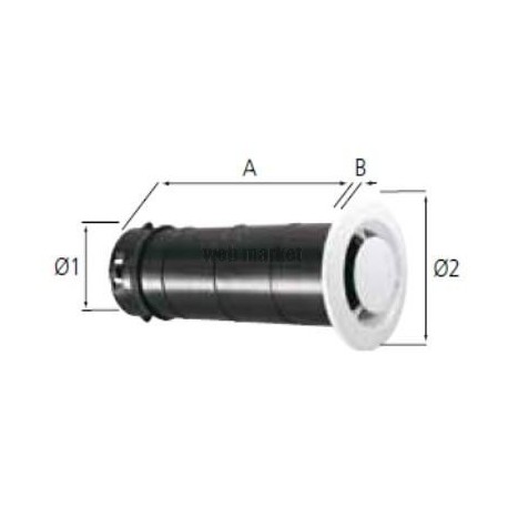 Pb 80 n - bouche fixe d'extraction wc avec manchon long diamètre 80