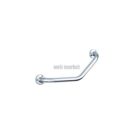 Barre de maintien coudée à 135 , D25, 220x220 mm, avec fixations visibles sur platines à 3 trous,inox poli brillant chromé Ré