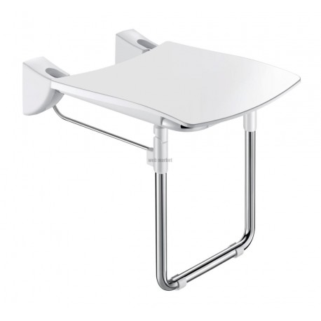 Siège de douche inox relevable avec pied, assise grand confort nylon HR inox poli brillant réf. 510430