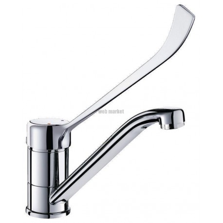 Mitigeur d évier à bec haut orientable, bec en laiton chromé H 145 avec levier médical coudé L 220 réf. 2210L