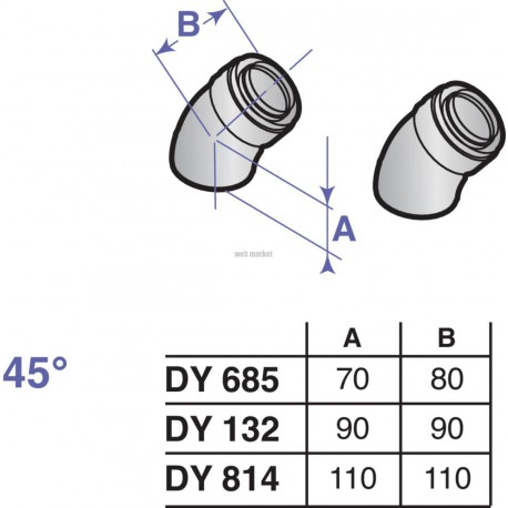 Coude PPS alu 45° diamètre 100 / 150 mm colis DY814 (2 pièces) réf. 100002354
