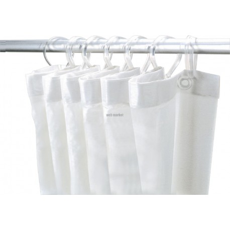 Rideau de douche avec 6 mousquetons plastique, hauteur 1,80 m, largeur 0,90 m, PVC blanc réf. 381