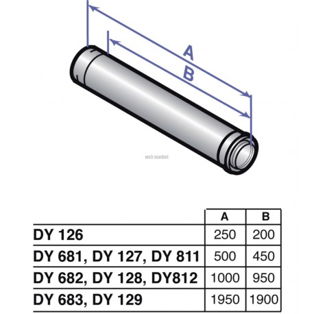 Rallonge concentrique Alu/PPS diamètre 80 / 125 mm longueur 500 mm DY127 réf. 84887527