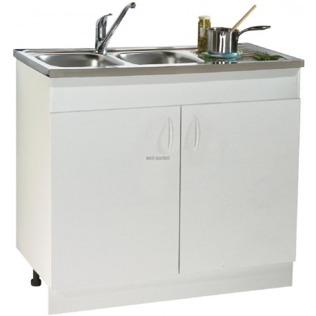 Sous-évier SIM CLIP sur pieds réglables NF. avec plinthe clipsable. mélaminé blanc. 2 Portes réf. S11N12080